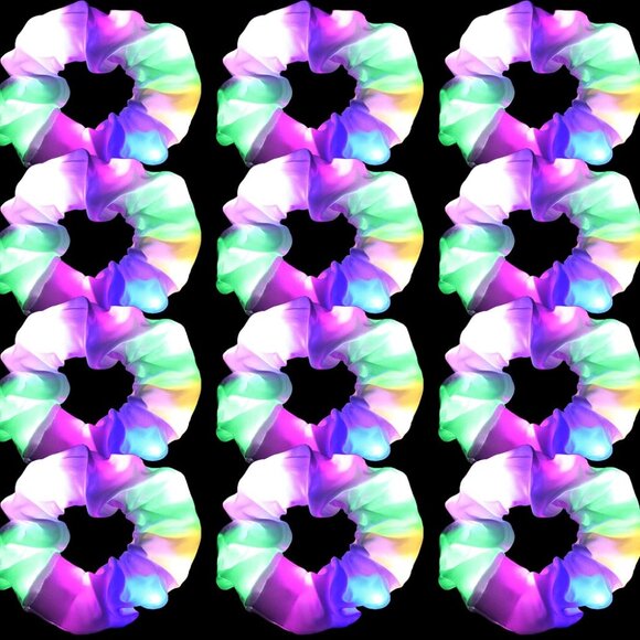 Accessories - 12Pcs LED Satin Hair Scrunchies Glow in Dark Ponytail Holders for Raves